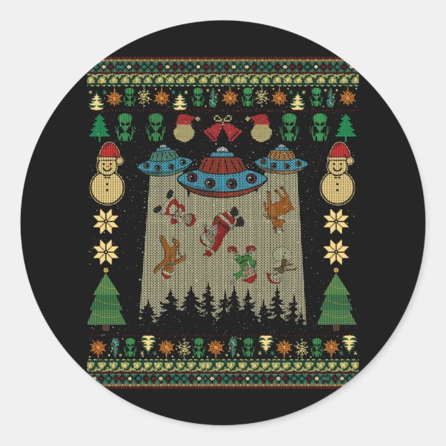 Pegatina Redonda Ufo Alien Abducción Santa Gingerbread Feo Christin (Anverso)