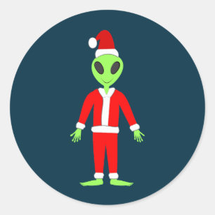 Pegatina Redonda UFO Ho Ho Padre Navidad alienígena