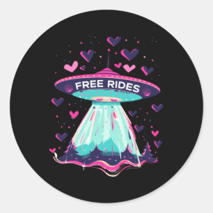 Pegatina Redonda Ufo Paseos Gratuitos Corazones Ama Sé Mi Valentín