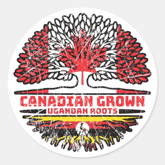 Pegatina Redonda Uganda Bandera de raíces de árbol canadiense canad (Anverso)