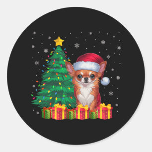 Pegatina Redonda Ugly Chihuahua Santa Hat Navidades alumbran amor d