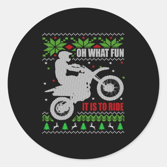 Pegatina Redonda Ugly Christmas Sweater Dirt Bike Motorcycle Motocr (Anverso)