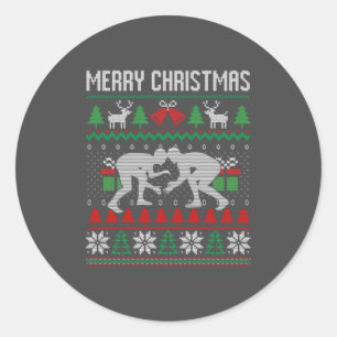 Pegatina Redonda Ugly Merry Christmas Wrestling Wrestler Santa Xmas