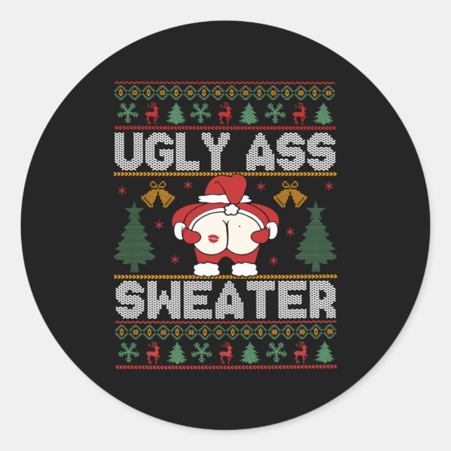 Pegatina Redonda Ugly Sweater Christmas Long Sleeve  (Anverso)