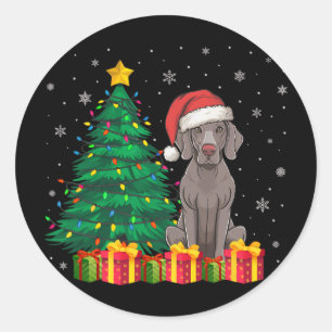 Pegatina Redonda Ugly Weimaraner Santa Hat Navidades ilumina el amo