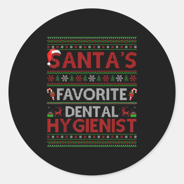 Pegatina Redonda Ugly Xmas Santa's Favorite Dental Hygienist Christ (Anverso)