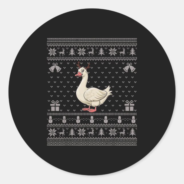 Pegatina Redonda Ugly Xmas Sweater Style Goose Reindeer Christmas  (Anverso)