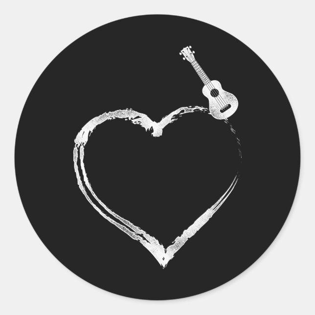 Pegatina Redonda Uke Heart de Ukulele en Hawái (Anverso)