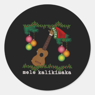 Pegatina Redonda Uke Mele Kalikimaka Ukulele Navidades Canciones Al