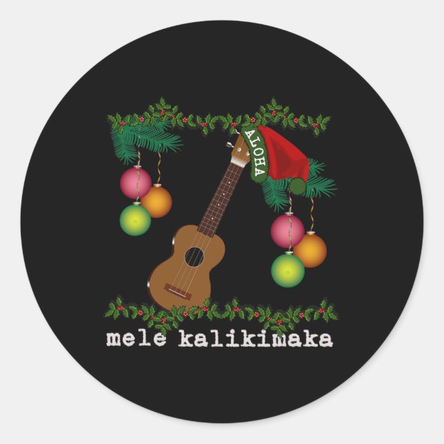 Pegatina Redonda Uke Mele Kalikimaka Ukulele Navidades Canciones Al (Anverso)