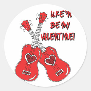 Pegatina Redonda Uke'n será mi corazón de San Valentín ukulele