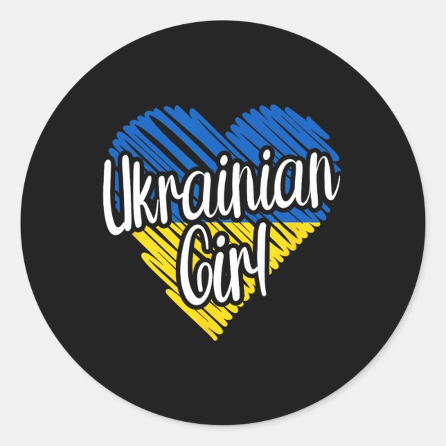 Pegatina Redonda Ukraine For Girl Ukrainian Heart Flag For Women Uk (Anverso)