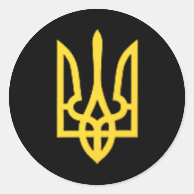 Pegatina Redonda Ukraine Trident - Ukrainian Tryzub Symbol  (Anverso)