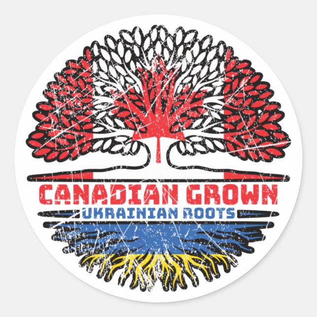 Pegatina Redonda Ukraine Ukrainian Canadian Canada Tree Roots Flag (Anverso)