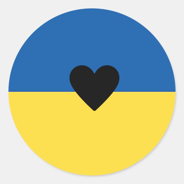 Pegatina Redonda Ukrainian Support Ukraine Heart Flag Sign (Anverso)