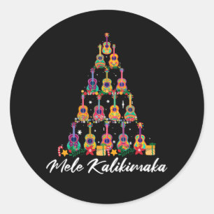 Pegatina Redonda Ukulele Hawaiano Mele Kalikimaka Ukulele Guitar Ch