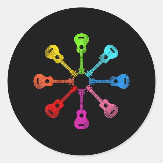 Pegatina Redonda Ukulele hawaiano Uke Rainbow Ukulele (Anverso)
