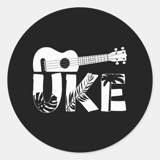 Pegatina Redonda Ukulele hawaiano Uke Uke (Anverso)