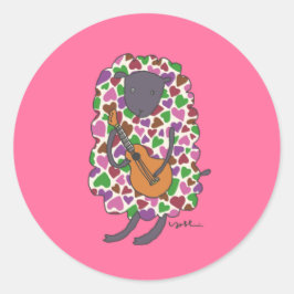 Pegatina Redonda Ukulele, heart, sheep