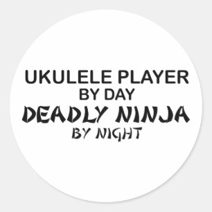 Pegatina Redonda Ukulele Ninja mortal por noche