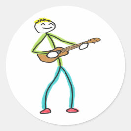 Pegatina Redonda Ukulele Playing Stickman