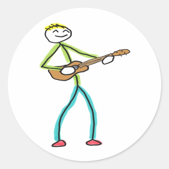 Pegatina Redonda Ukulele Playing Stickman (Anverso)