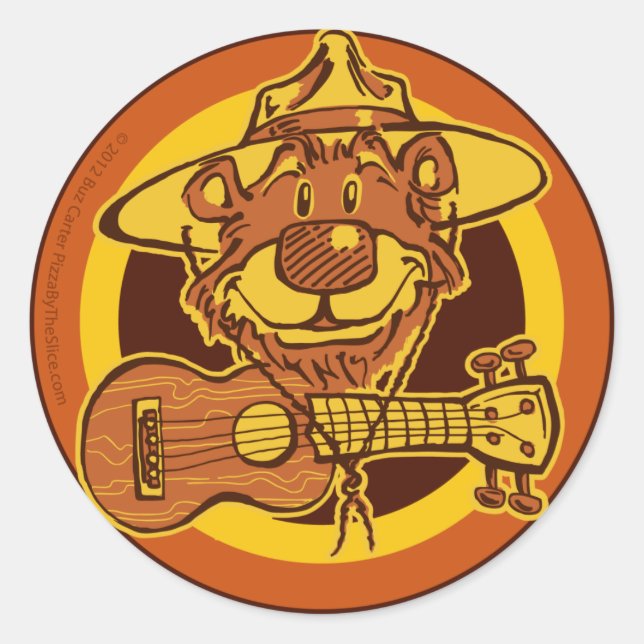 Pegatina Redonda Ukulele Rangers: Personalizado de "Oso sonriente c (Anverso)