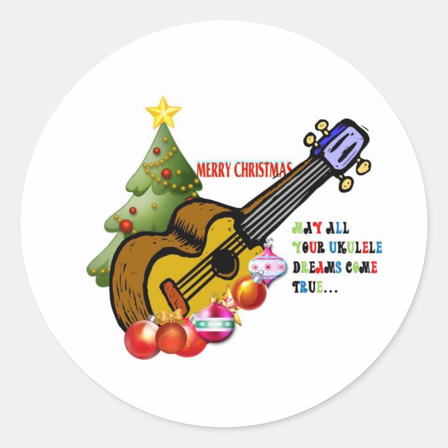 Pegatina Redonda Ukulele Shirt navidades (Anverso)