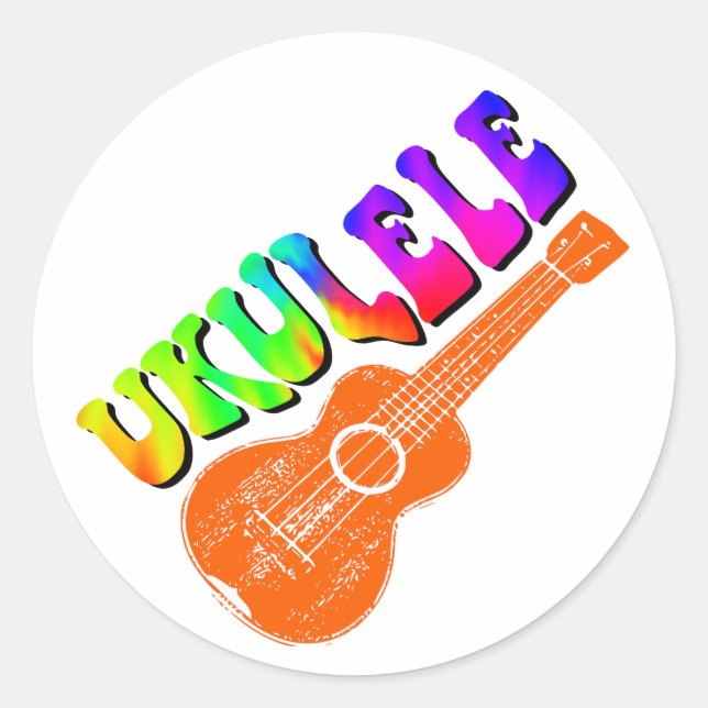 Pegatina Redonda Ukulele Tie Dye Groovy Arte de texto (Anverso)