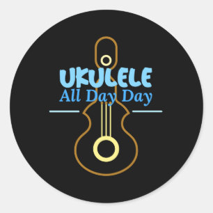 Pegatina Redonda Ukulele todo el día