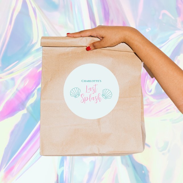 Pegatina Redonda Última Concha de Sirena Fiesta de Despedida de Sol (last splash pool bachelorette party sticker shell mermaid)