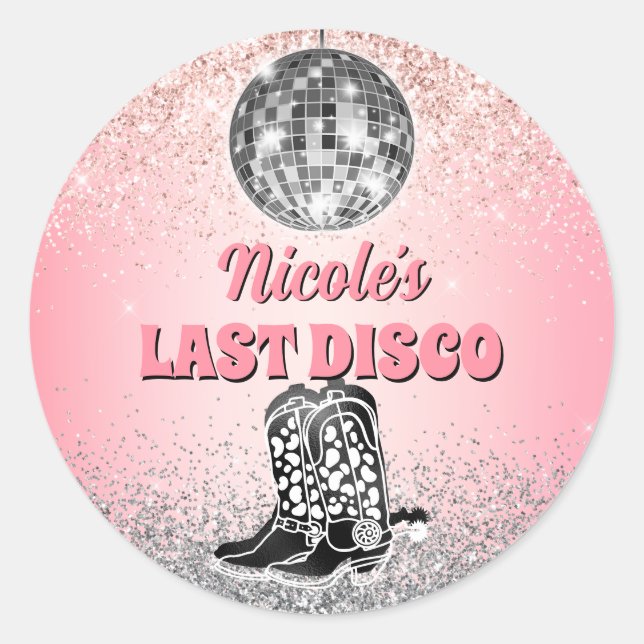 Pegatina Redonda Última disco retro Bachelorette Personalizado (Anverso)