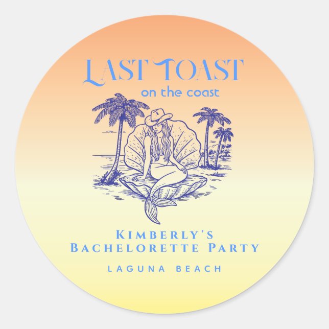 Pegatina Redonda Última Fiesta de Bach Cowgirl Sirena Atardecer (Anverso)