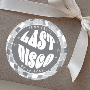 Pegatina Redonda Última Fiesta de Despedida de Soltera Disco Retro 