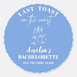 Pegatina Redonda Última tostada en la costa bienvenida a la bachelo