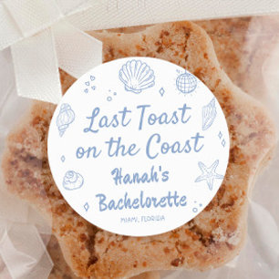 Pegatina Redonda Última tostada en la fiesta de la soltera costera