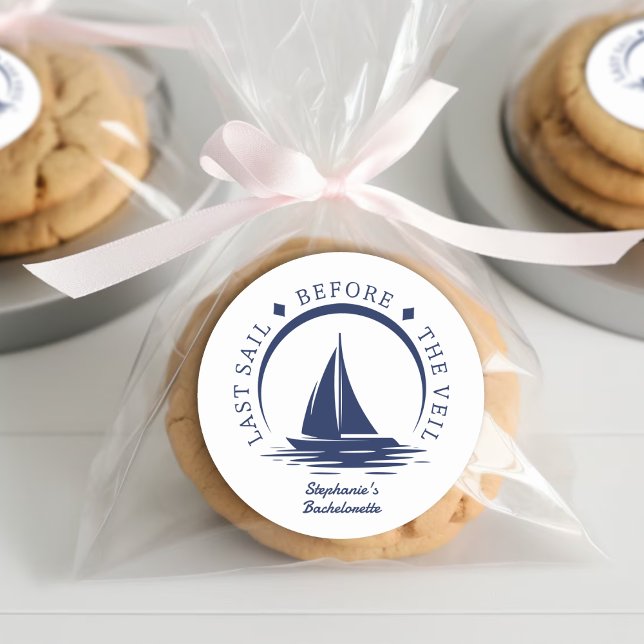 Pegatina Redonda Última vela antes de la despedida de soltera (Last Sail Before the Veil Bachelorette Party Classic Round Sticker
)