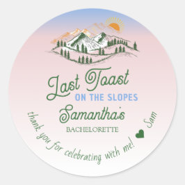 Pegatina Redonda Último brindis en la pista de esquí de invierno de