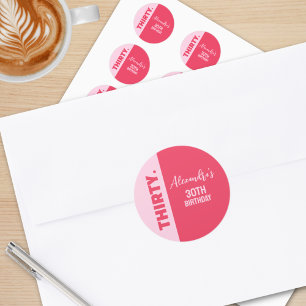 Pegatina Redonda Último cumpleaños número 30 de moda Negrita rosa y