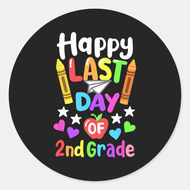 Pegatina Redonda Último Día De La Escuela 2º Grado Cl De 2024 Niños (Anverso)