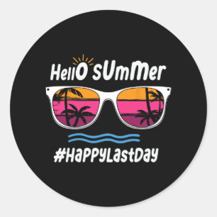 Pegatina Redonda Último Día De La Escuela Hola Summer Sungles Beach