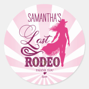 Pegatina Redonda Último Rodeo Rosa Vaca Roja Nash Bash Despedida de
