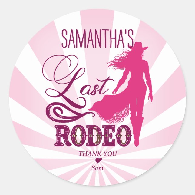 Pegatina Redonda Último Rodeo Rosa Vaca Roja Nash Bash Despedida de (Anverso)