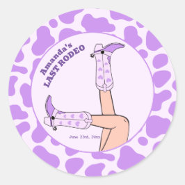 Pegatina Redonda Último Rodeo Vaquera Púrpura Fiesta de Despedida d