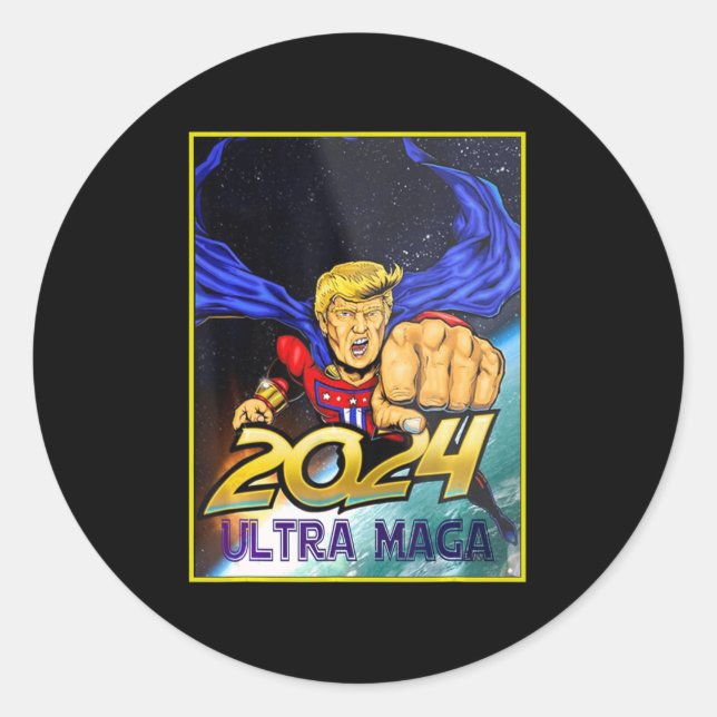 Pegatina Redonda Ultra MAGA Fun Pro Trump Maga Super Ultra Maga (Anverso)