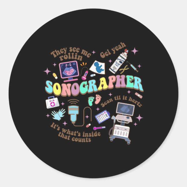 Pegatina Redonda Ultrasonido Día Nacional de Enfermería de Sonógraf (Anverso)