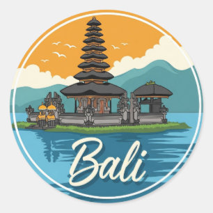 Pegatina Redonda Ulun Danu Bali Indonesia Viaje Abstracto