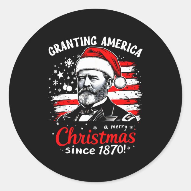 Pegatina Redonda Ulysses S Grant Granting America Christmas Usa His (Anverso)