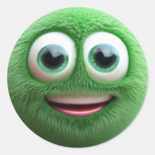 Pegatina Redonda Un adorable y alegre personaje de bola verde