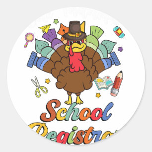 Pegatina Redonda Un agradecido maestro de escuela Turquía Feliz gra